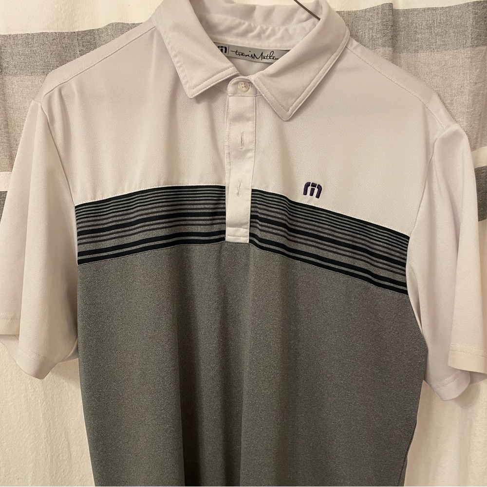 Travis Mathew: Medium. White, gray, black, and dark purple